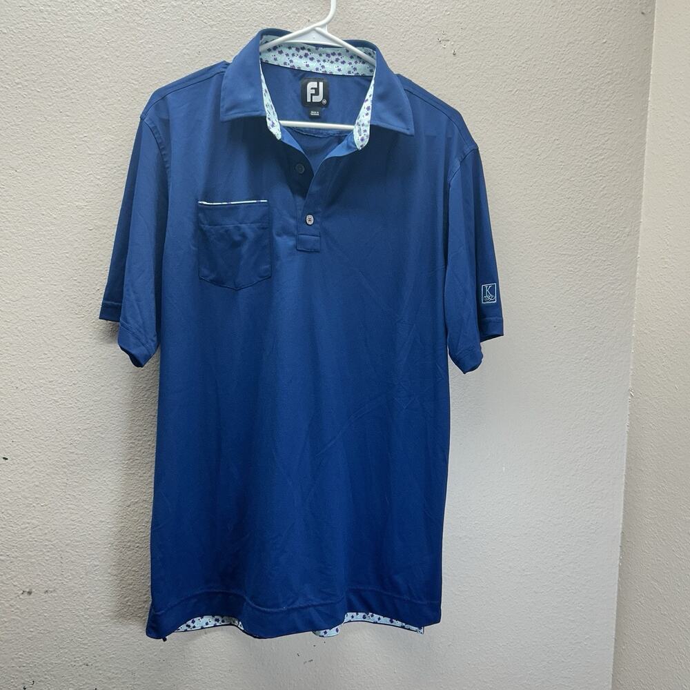 Footjoy Polo Shirt Mens Medium Blue FJ Golf Performance Stretch Tech‎ Tennis